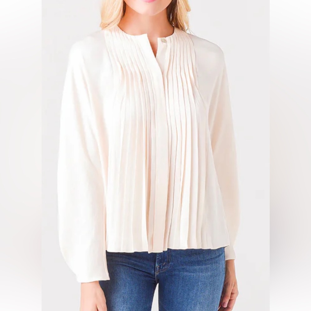 SZ M VINCE Pleated paneled long sleeve blouse